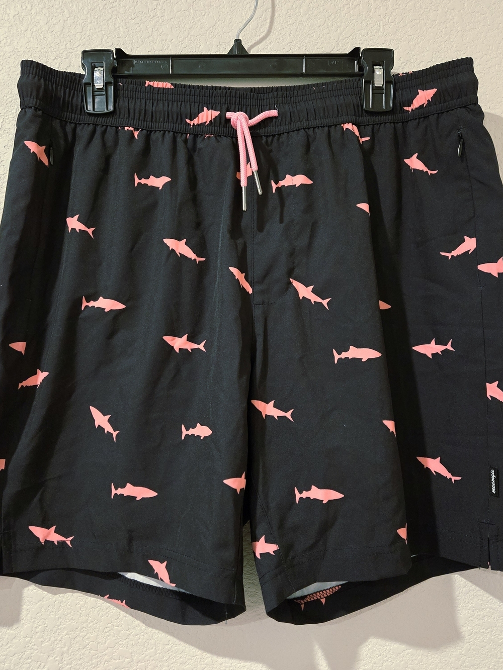 Maamagic Men's Black Swim Shorts with Pink Shark Print XL